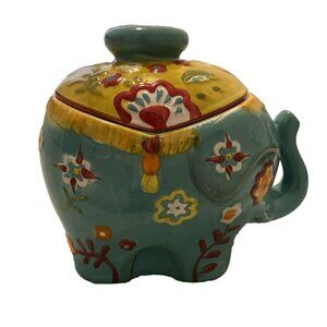 World Market Elephant Cookie Jar Ceramic Boho-Chic Fun Bright Colors
